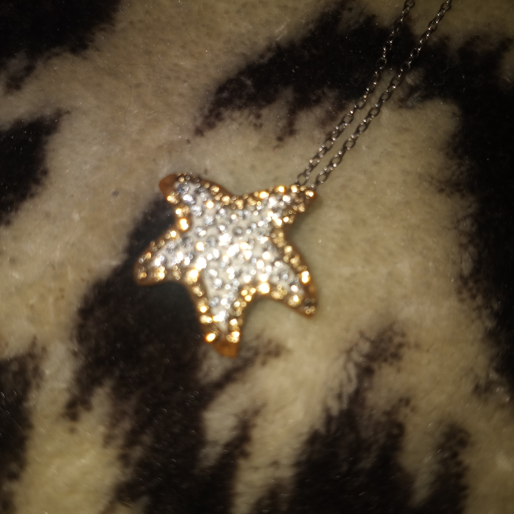 NWT SILVER RHINESTONE STARFISH NAUTICAL OCEAN SPARKLY NECKLACE - Picture 5 of 8